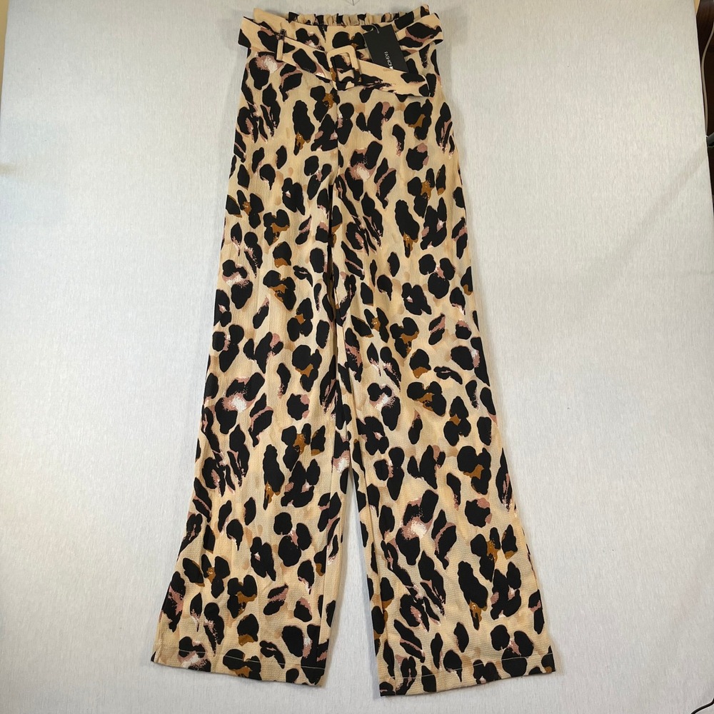 NEW Fashion Nova Wide Leg Pants XS (24x30) Wildest Dreams Belted Flare Leopard
